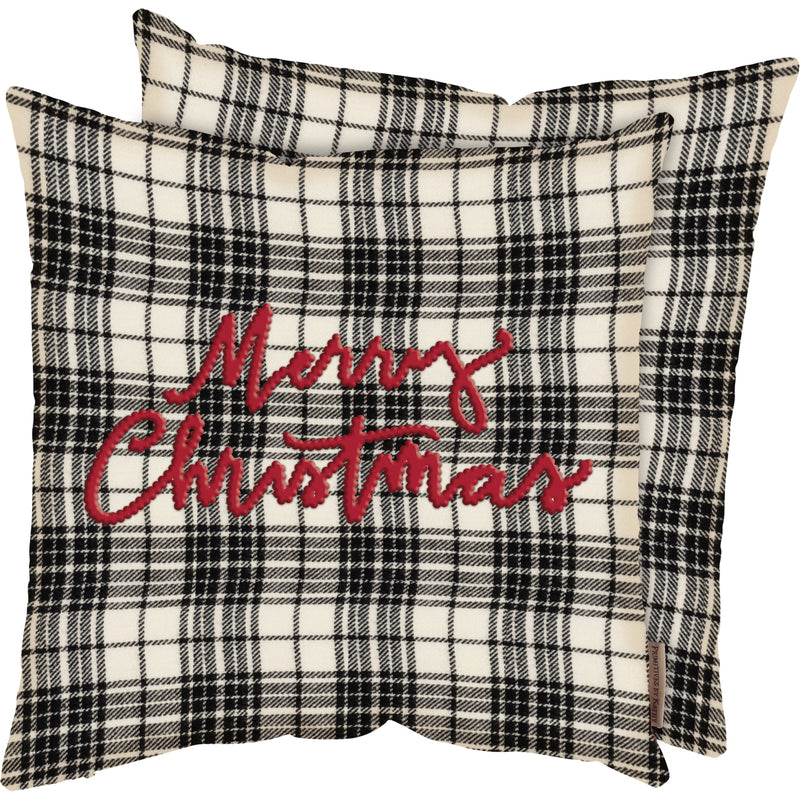 Merry Christmas Black Plaid Pillow (PACK OF 2)