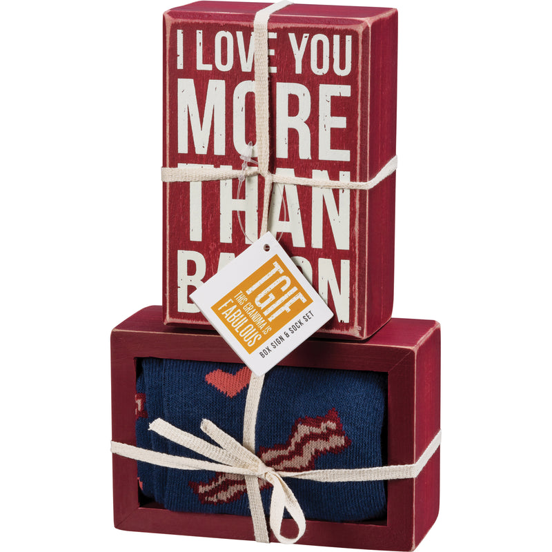 I Love You More Than Bacon Box Sign And Sock Set  (2 ST2)