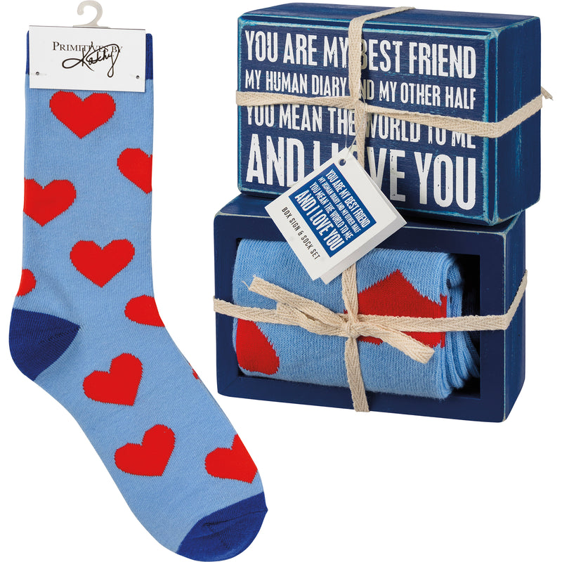 My Best Friend I Love You Box Sign And Sock Set  (2 ST2)