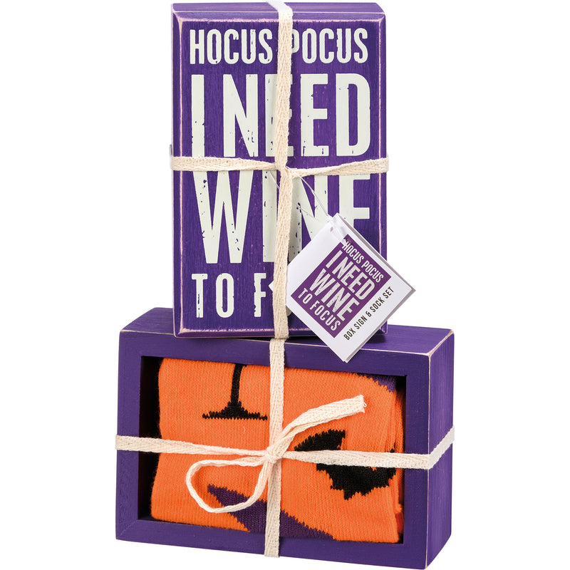 Hocus Pocus I Need Wine Box Sign And Sock Set  (2 ST2)