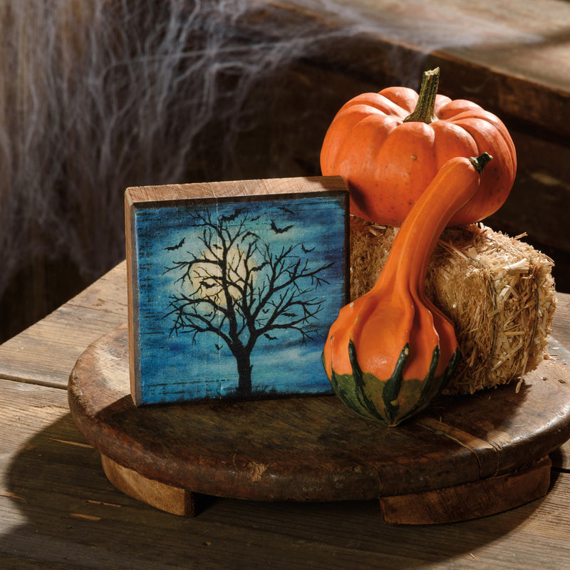 Haunted Tree Block Sign  (Pack of 4)