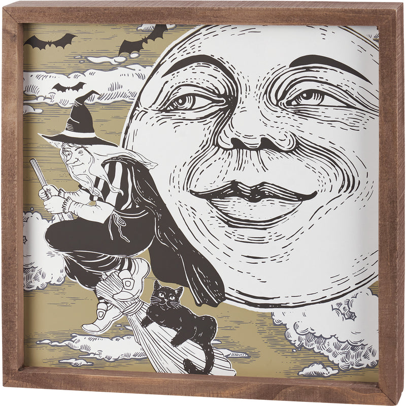Moon And A Witch Inset Box Sign  (Pack of 2)