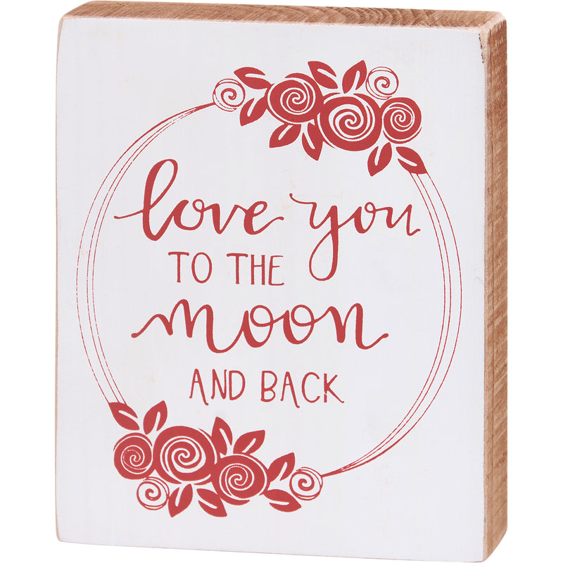 Love You To The Moon Red Block Sign  (Pack of 4)