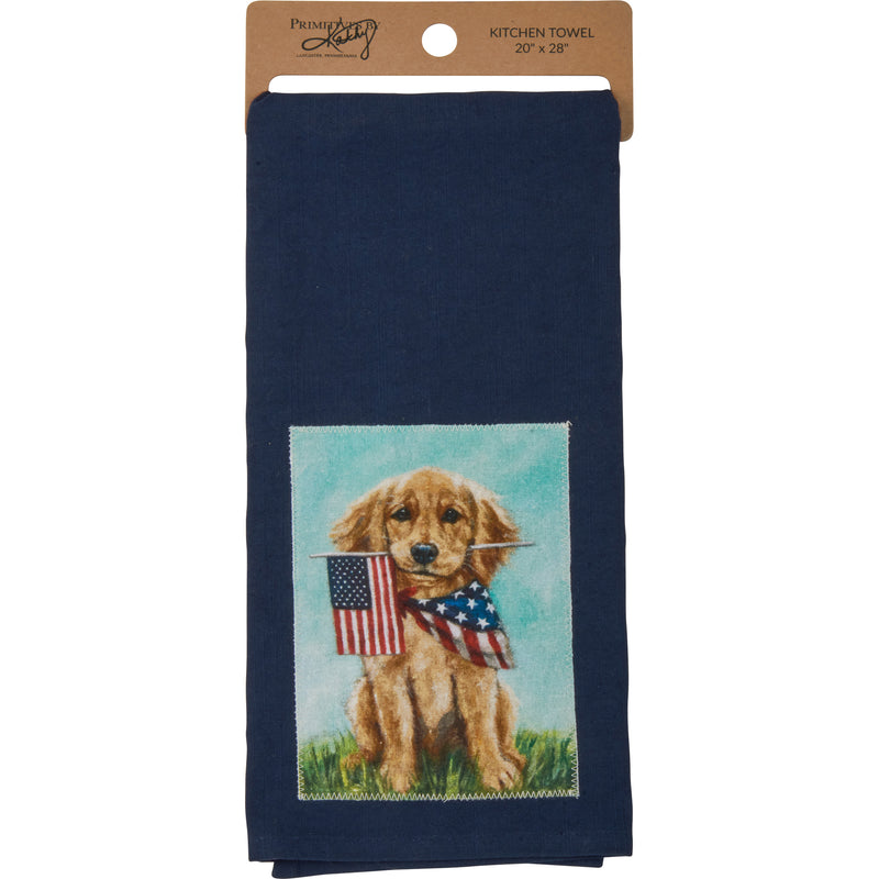 Golden Puppy With Flag Kitchen Towel  (Pack of 3)