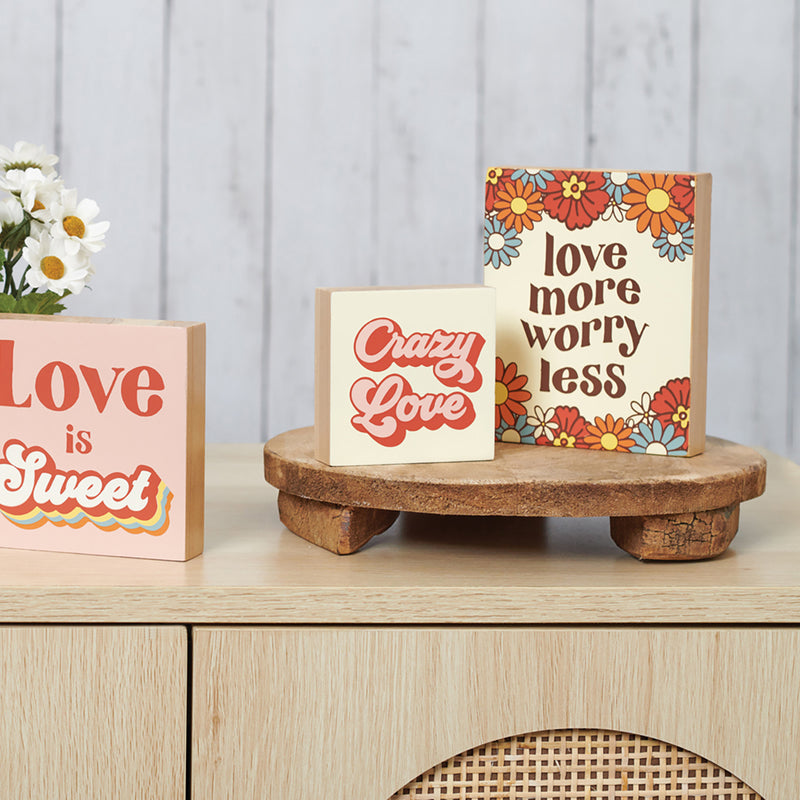 Love More Worry Less Block Sign  (Pack of 4)