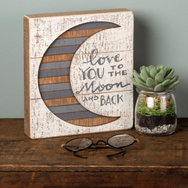 Love You To The Moon And Back Slat Box Sign  (Pack of 2)