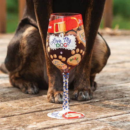 Wine Glass Love My Dog