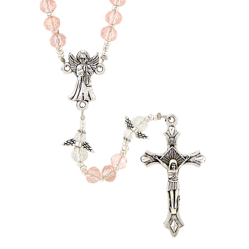 Guardian Angel Rosary with Angel Our Father Bead - Pink