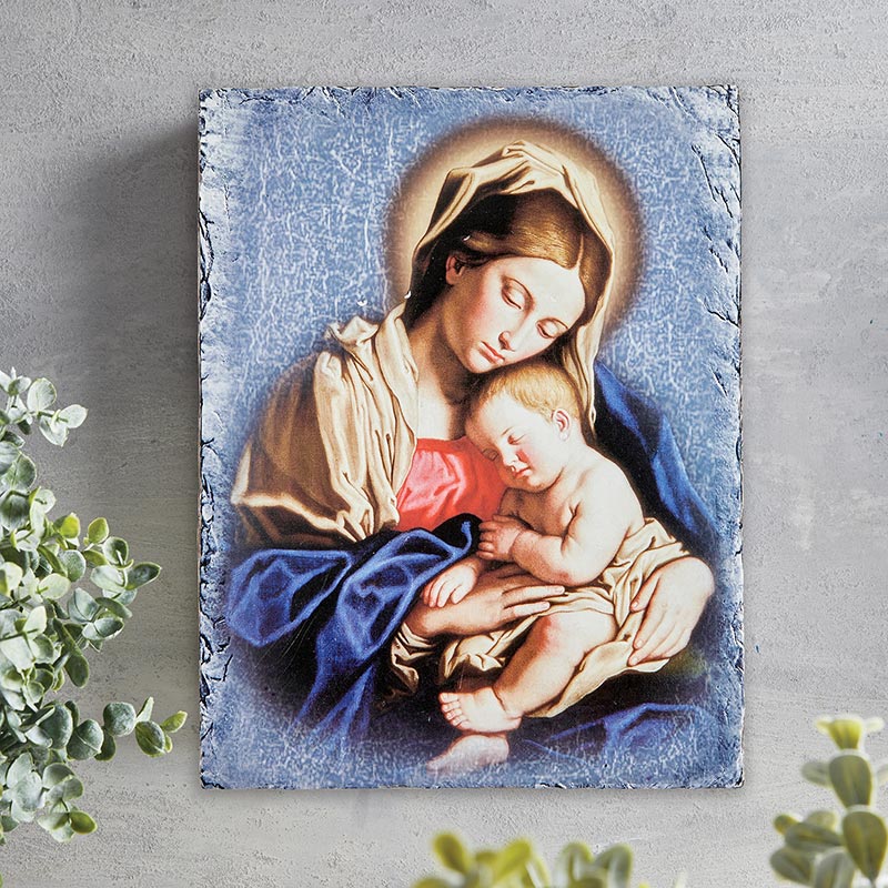 Square Tile Plaque with Stand - Madonna and Child