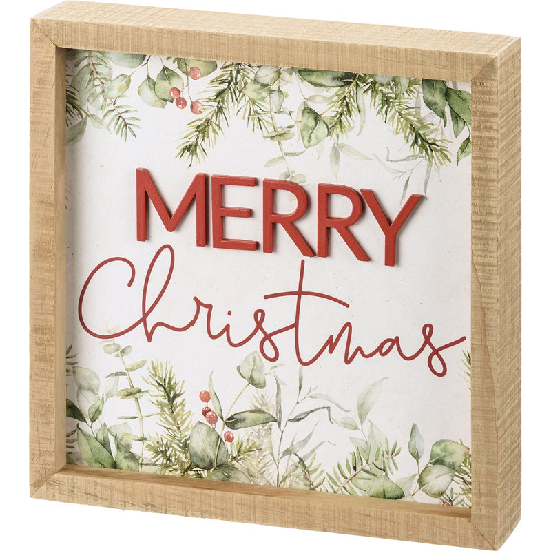 Merry Christmas Inset Box Sign (Pack of 2)