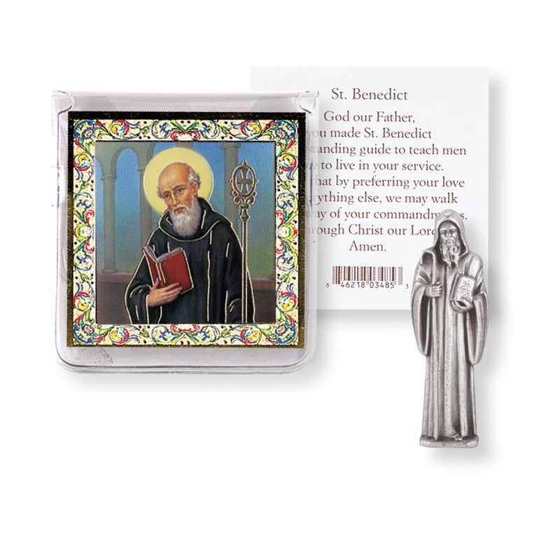 Saint Benedict Pocket Statue with Holy Card in a Clear Pouch
