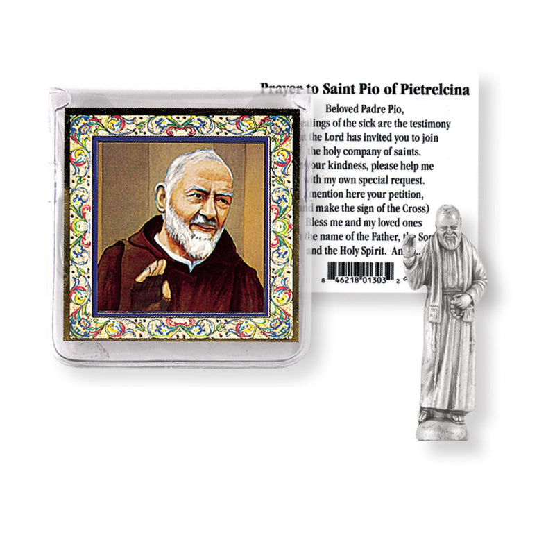 Saint Pio Pocket Statue with Holy Card in a Clear Pouch