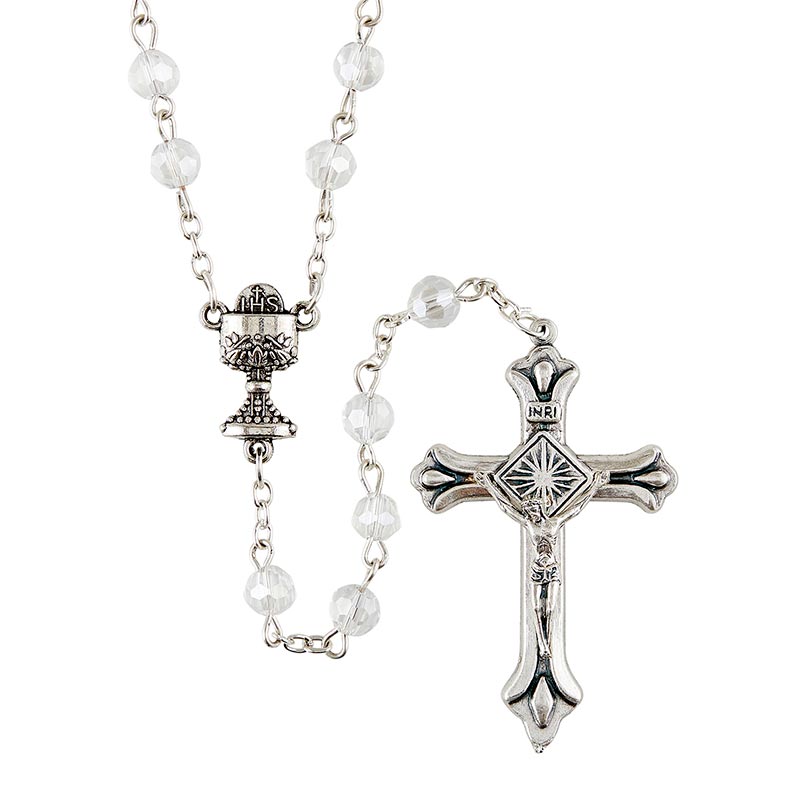 Tin Cut First Communion Rosary Crystal