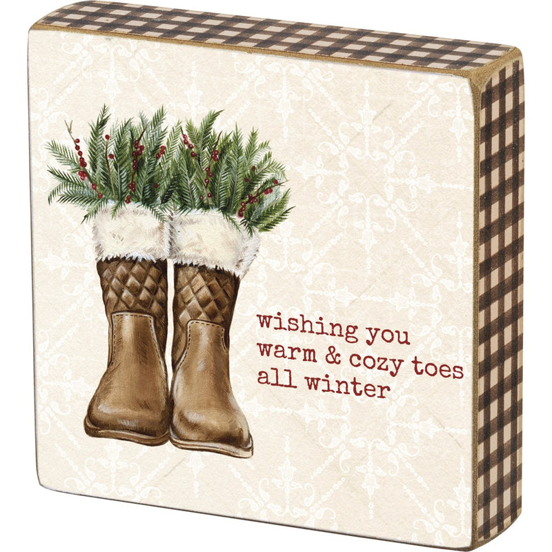 Wishing Warm & Cozy Toes All Winter Block Sign (Pack of 4)