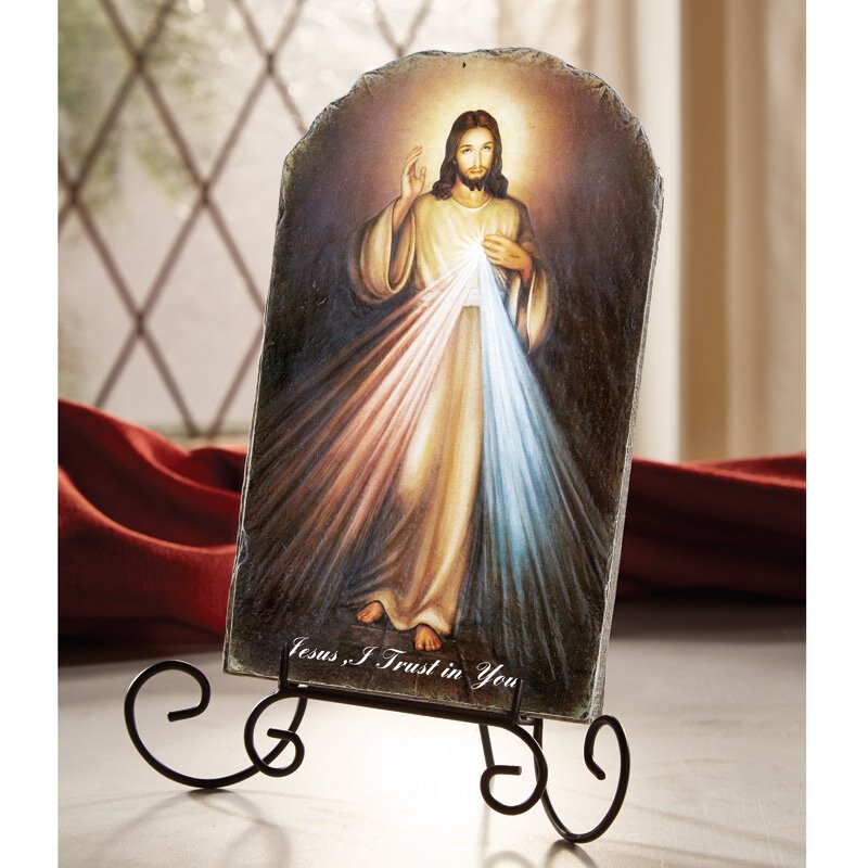 Arched Tile Plaque with Stand - Divine Mercy