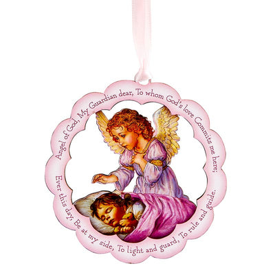 Lasered Wood Crib Medal With Matching Ribbon - Girl