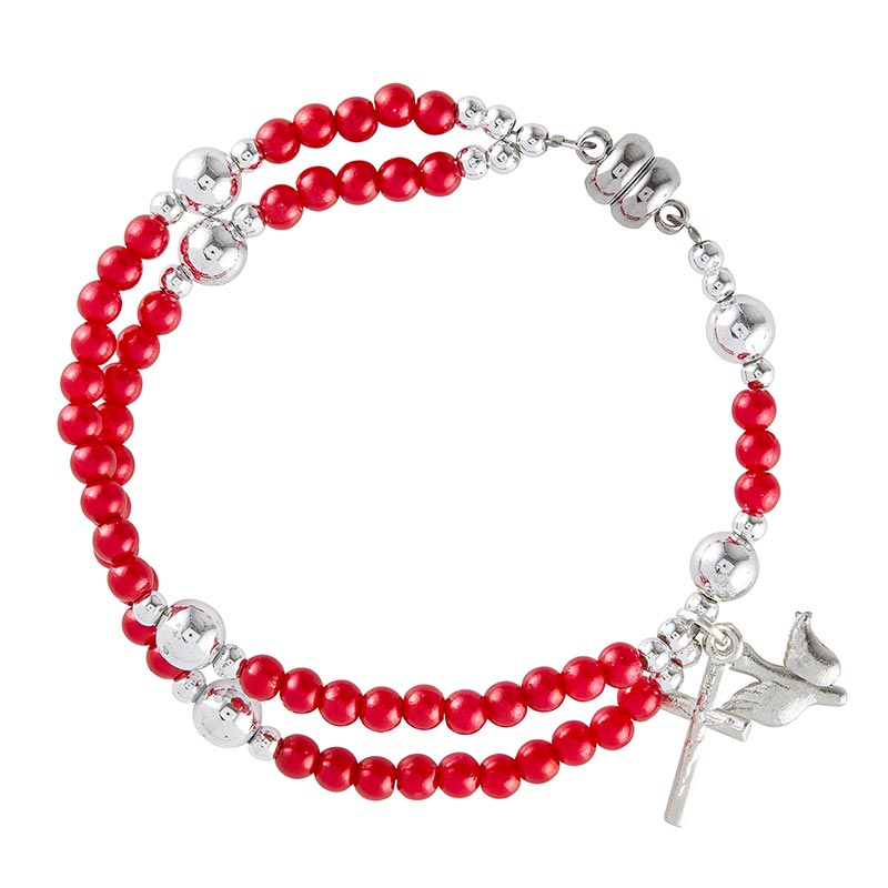 Red Mini Bead Confirmation Bracelet with Magnetic Clasp