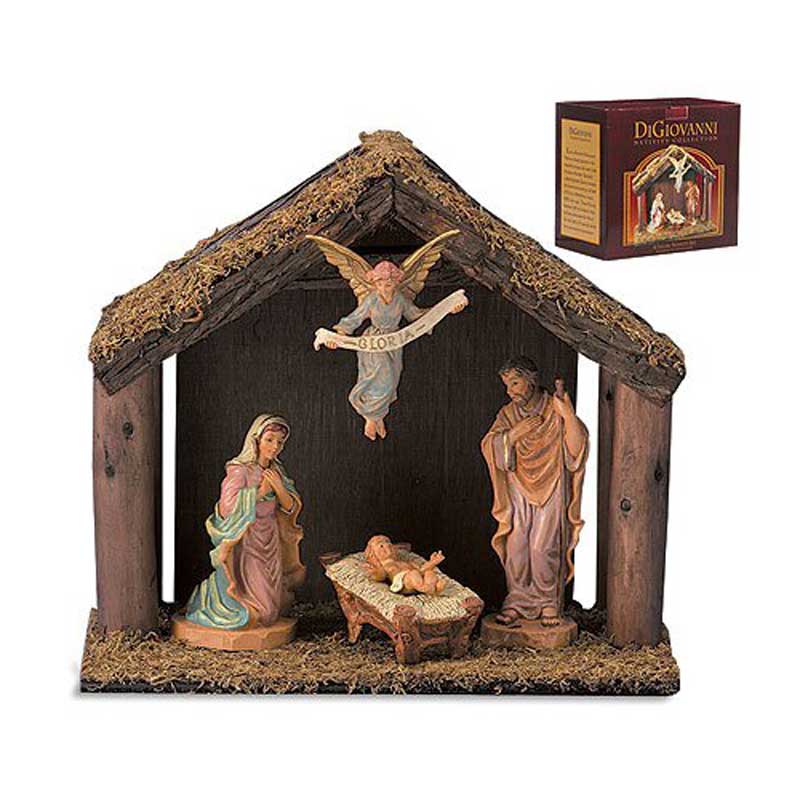 4-Pc Nativity Set with Wood Stable