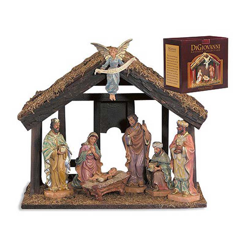 7-Pc Nativity Set with Wood Stable