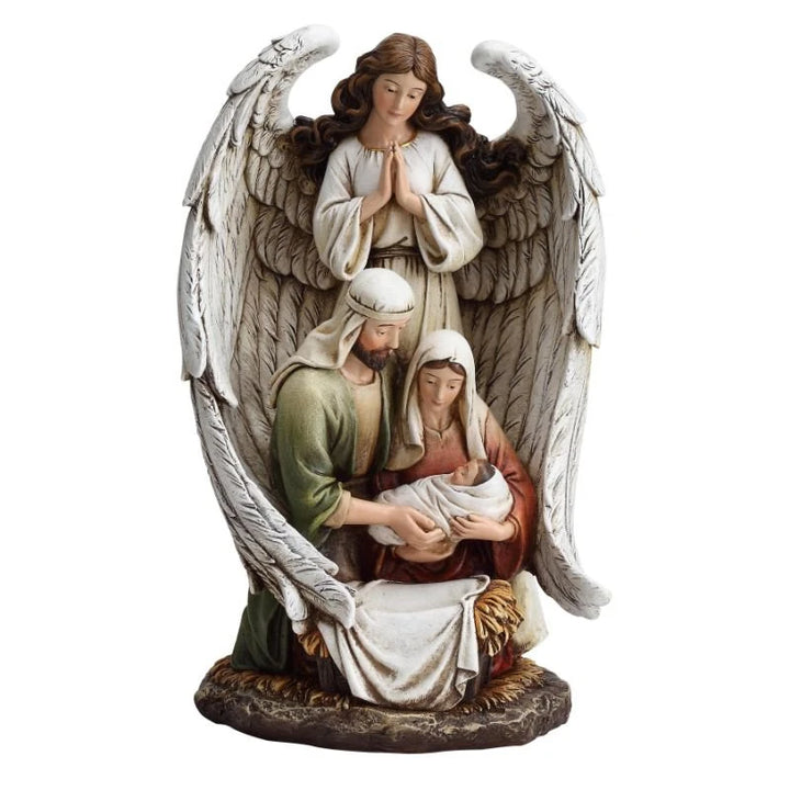 10 inch Guardian Angel Holy Family Figurine by Avalon Gallery with detailed stoneresin Nativity design.