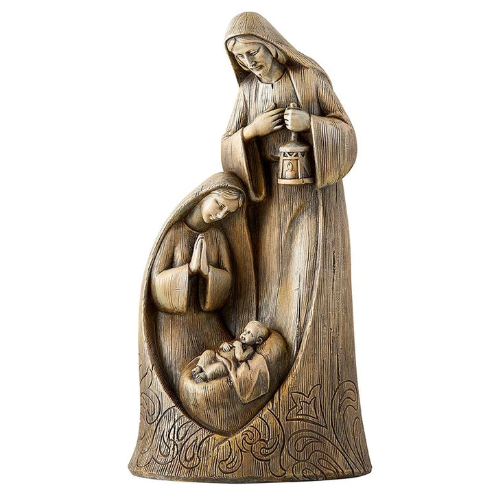10 inch Holy Family Statue by Avalon Gallery featuring Jesus, Mary, and Joseph in a detailed Christmas design.
