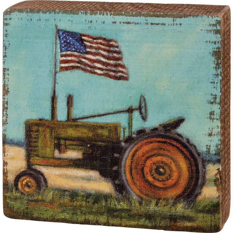 Tractor With Flag Block Sign (Pack of 4)
