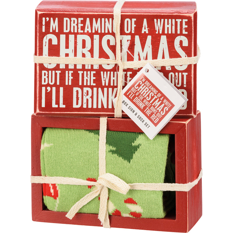 A White Christmas Box Sign And Sock Set (2 ST2)