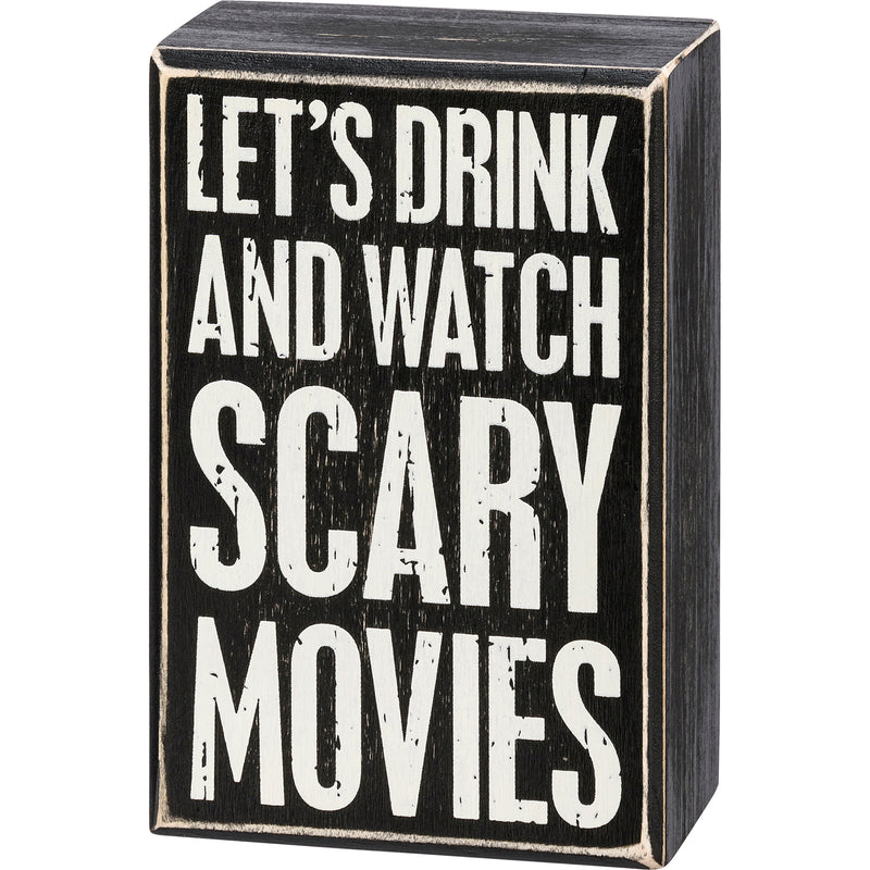 Drink And Watch Scary Movies Box Sign And Sock Set  (2 ST2)