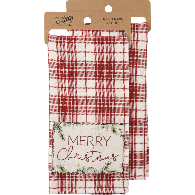 Merry Christmas Red Plaid Kitchen Towel(PACK OF 3)