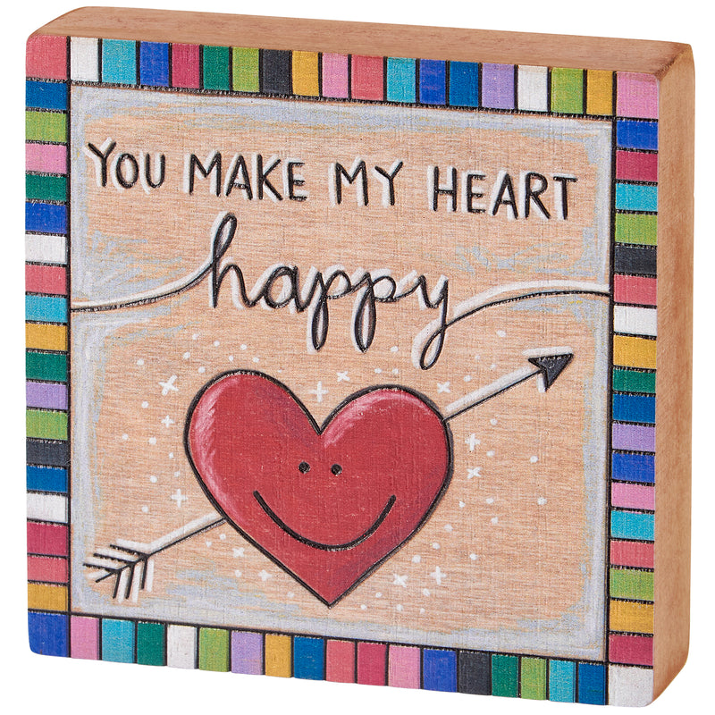 Heart Happy Block Sign  (Pack of 4)