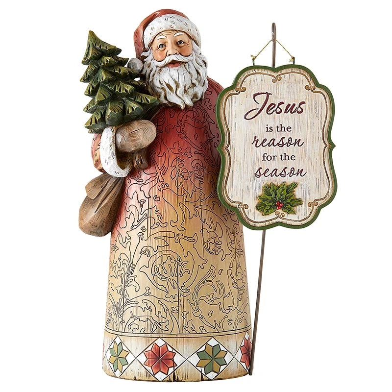 12.5 inch Joyful Santa Statue with hand-sculpted and hand-painted Christmas detailing.