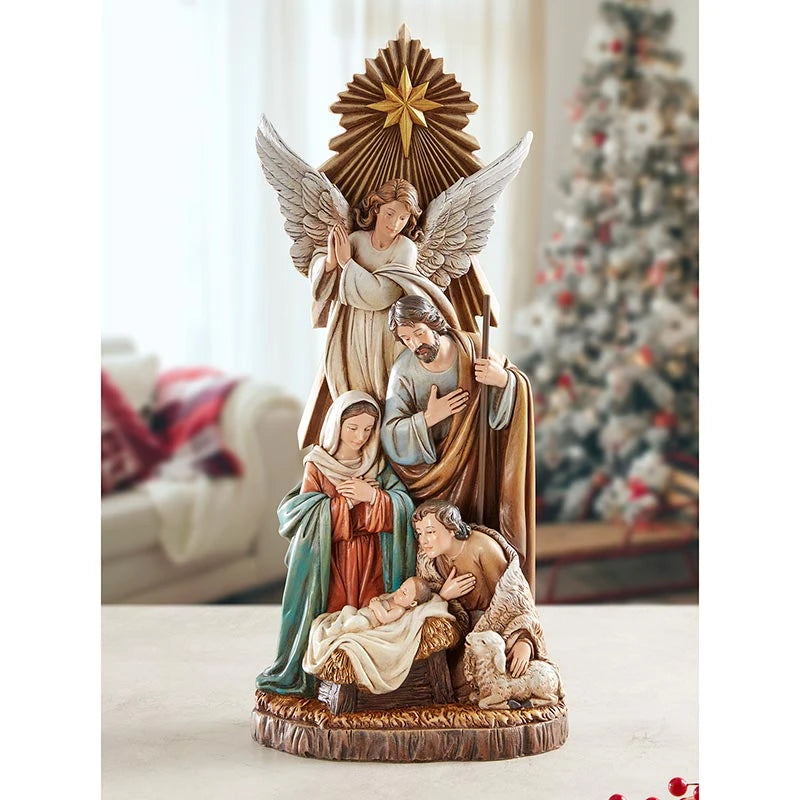 Traditional Nativity shepherd figure made from polyresin and natural stone powder for Christmas display.