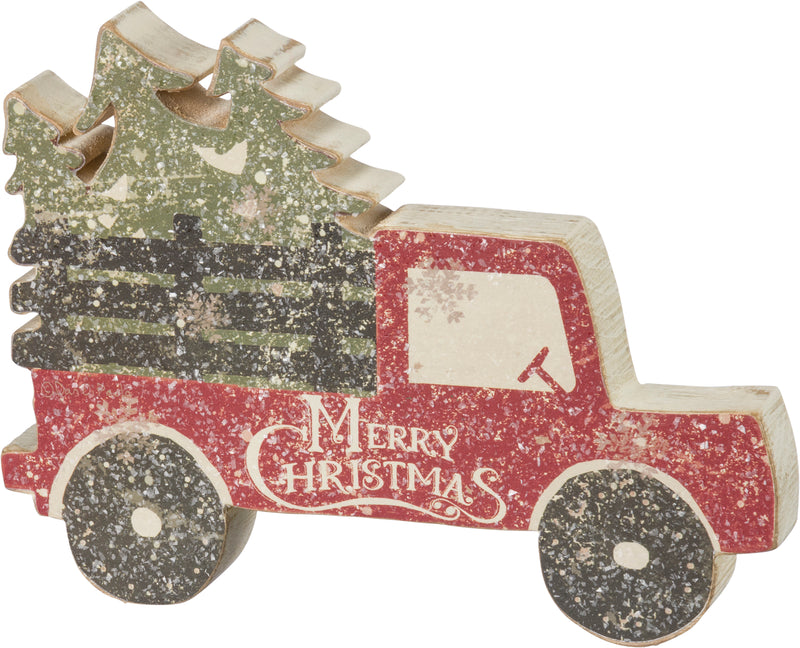 Tree And Truck Merry Christmas Chunky Sitter (Pack of 4)
