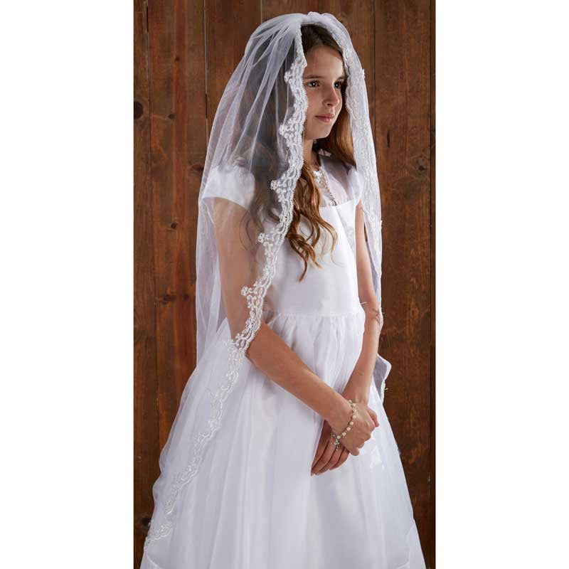 45-inch lace mantilla First Communion veil for girls