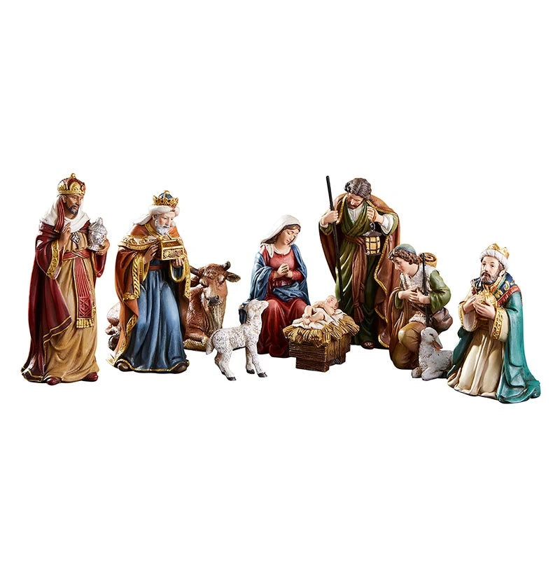 5 inch Michael Adams 9-piece Nativity set by Avalon Gallery crafted from detailed stone resin.