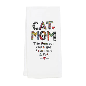 Embroidered Cat Mom Tea Towel