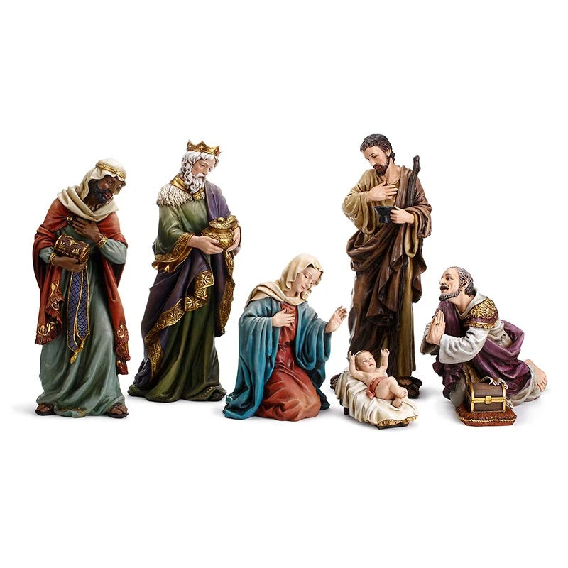 24 inch 7-piece hand-painted Nativity set from the Sacred Traditions Collection with detailed resin figures.