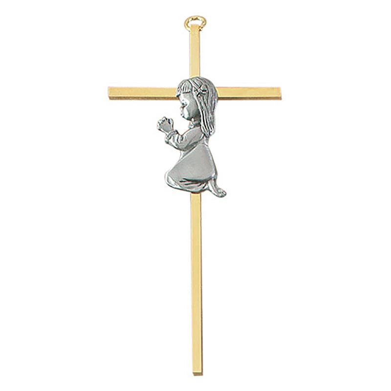 Baby girl jeweled cross with pewter emblem and Austrian crystal accent