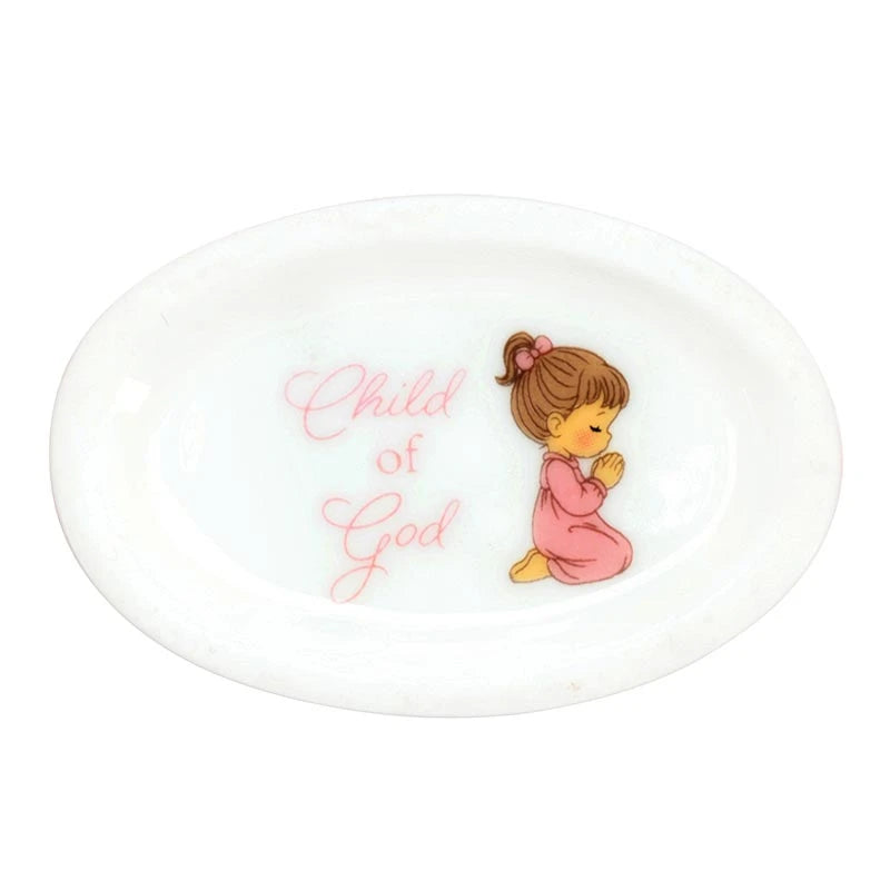 Baptism keepsake gift set for girls with stainless steel rosary and ceramic rosary box