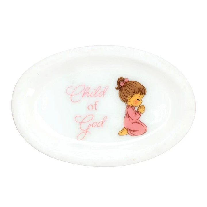 Baptism keepsake gift set for girls with stainless steel rosary and ceramic rosary box