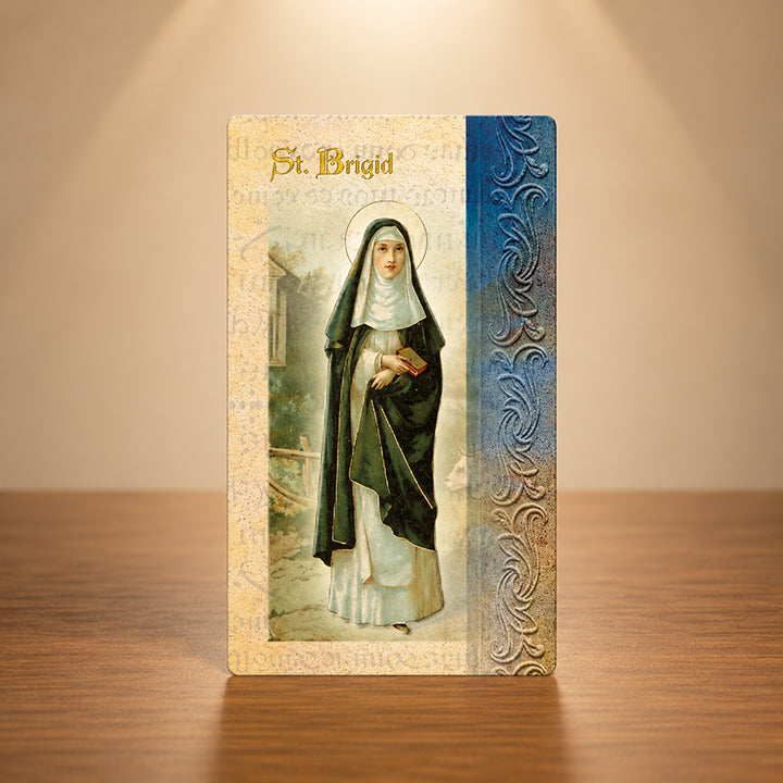 Saint Brigid Catholic biography folder with Fratelli Bonella gold stamped artwork