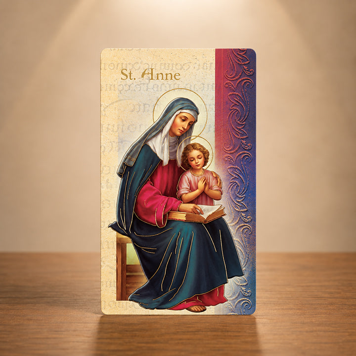 Saint Anne Catholic biography card with Fratelli Bonella gold stamped artwork