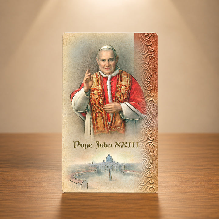 Saint John XXIII Catholic biography card with Fratelli Bonella gold stamped artwork