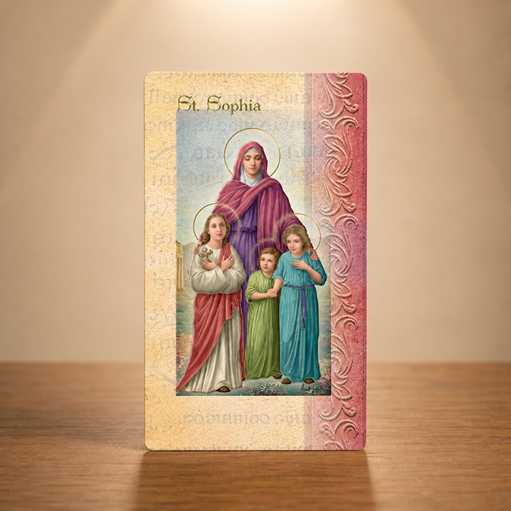 Saints Sophia Faith Hope and Love Catholic biography card with Fratelli Bonella artwork
