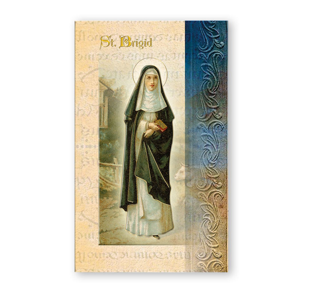 Biography Folder of Saint Brigid with prayer feast day and patron attributes