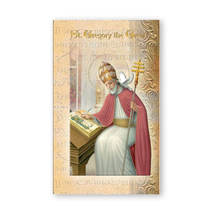 Biography Folder of Saint Gregory the Great with prayer feast day and patron attributes
