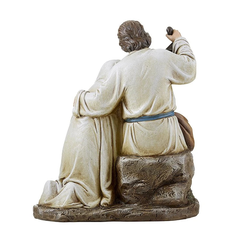 Catholic Holy Family figurine for mantel, shelf, tabletop, prayer space, or garden display.