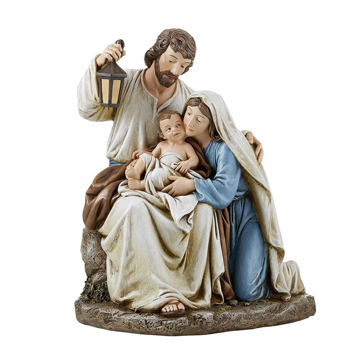 9.25 inch Blessed Holy Family Figurine crafted from resin with full-color Christmas detailing.