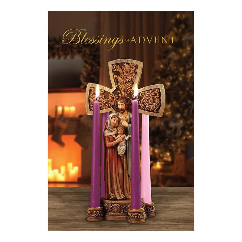 Blessings of Advent Greeting Card with elegant gold foil embossed Catholic design.
