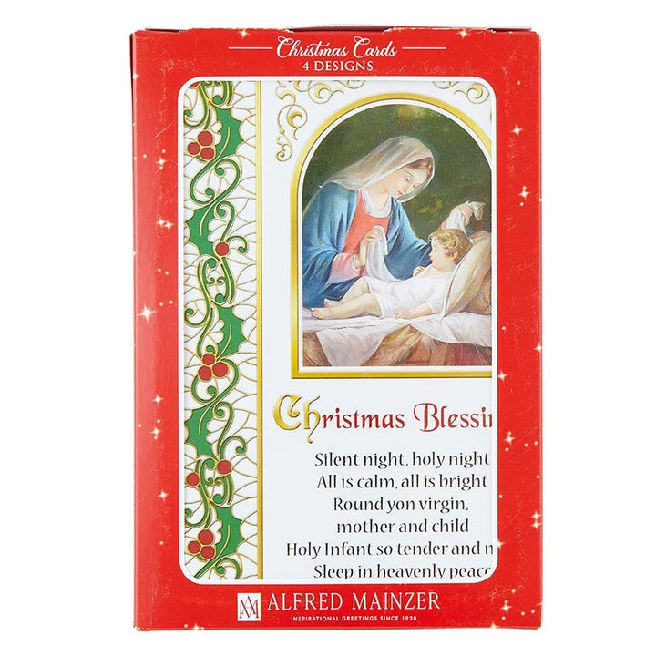 Christmas Holly boxed card set with 12 Christmas cards in 4 assorted holiday designs.
